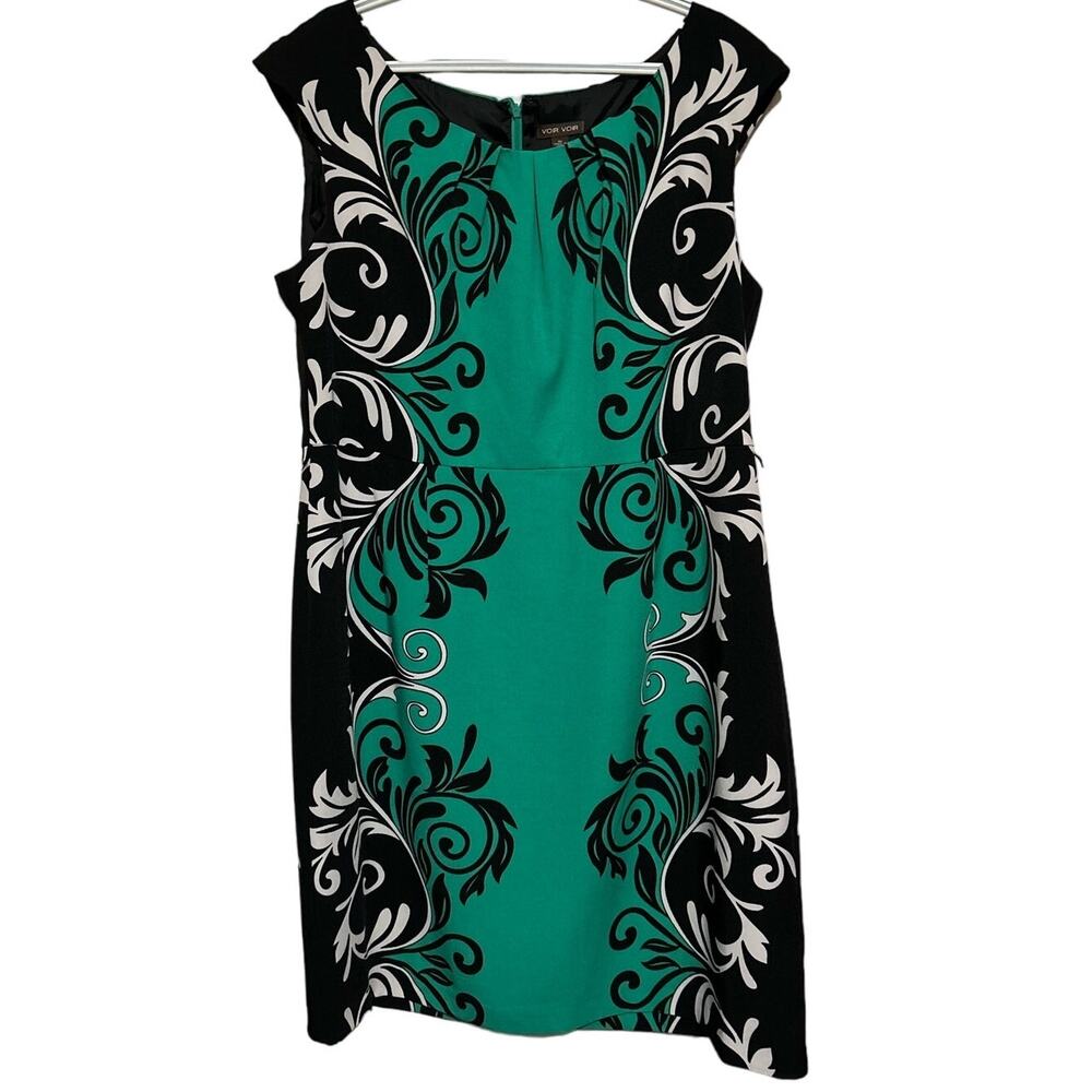 Voir Voir Women's Sleeveless‎ Black Green White Printed Dress Size 16